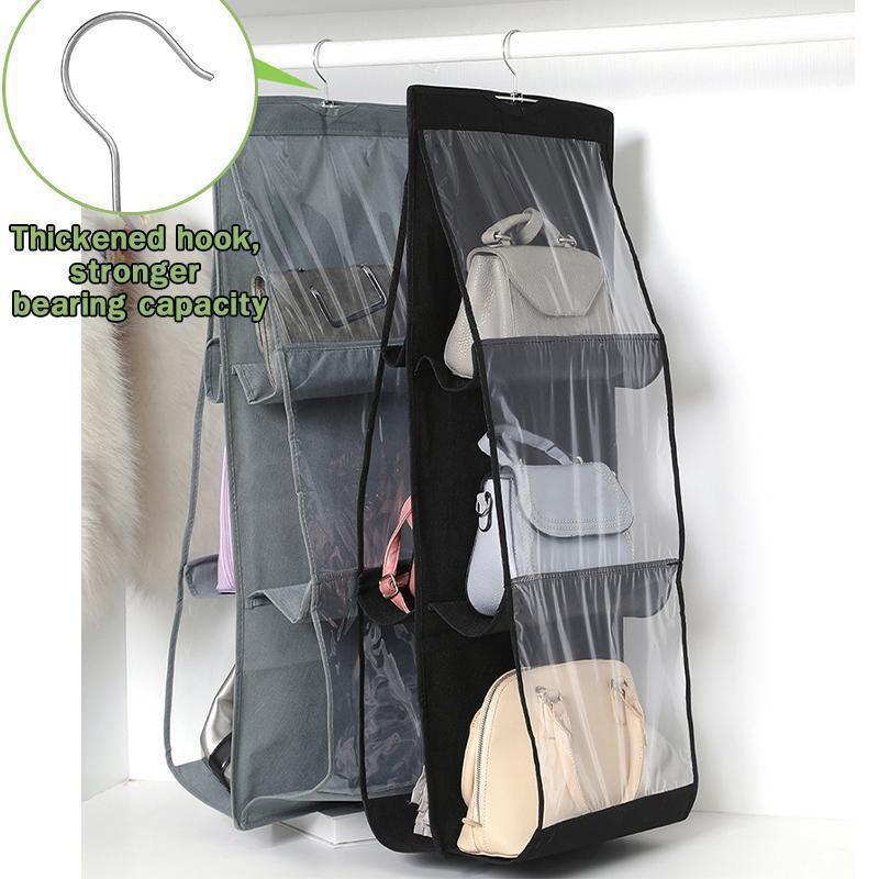 Double Side Transparent 6 Pocket Organizer Backpack Handbag Storage Bags Shoe Storage Bag Home Supplies Closet Rack Hangers