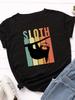 Striped Sloth Print Women T Shirt Short Sleeve O Neck Loose Women Tshirt Ladies Tee Shirt Tops Clothes Camisetas Mujer