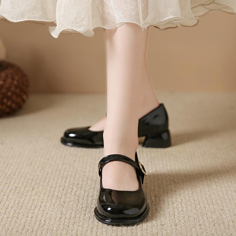 Women Pumps 2025 New Mary Jane Shoes for Women Big Size Belt Buckle Small Leather Shoes for Women Thick Heels High Heels Shoes