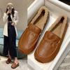 Round Toe Women Casual Female Sneakers White Leather Shoes Slip-on Loafers Fur Soft Moccasin Slip On New Winter Leisure Basic