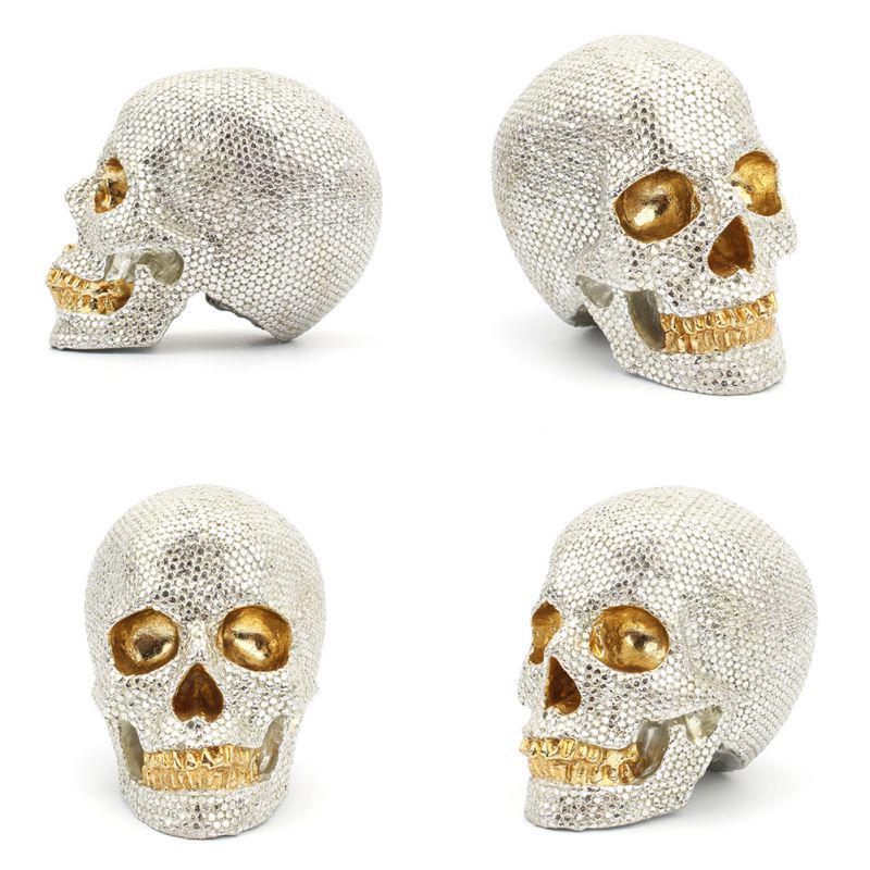 Gold and Silver Beads Small Skull Desktop Decorn Jewelry Halloween Resin Crafts Skull Figurine