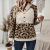 Женская осенне-зимняя повседневная толстовка с капюшоном с длинными рукавами и леопардовым принтом, лоскутный топ