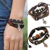 Handmade Knitted Leather Unisex Music Beads Wristband Bracelet Adjustable Bangle