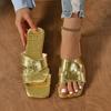Fashion Golden Open Flat Women Sandals 2025 Summer New Bathroom Slippers Beach Shoes Comfortable Slip-On Slippers for Women Slides Women