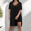 Women Plus Size 2 Piece Outfits Side Split Short Sleeve Tunic Tops And Skinny Biker Shorts Sets Summer Lounge Tracksuit