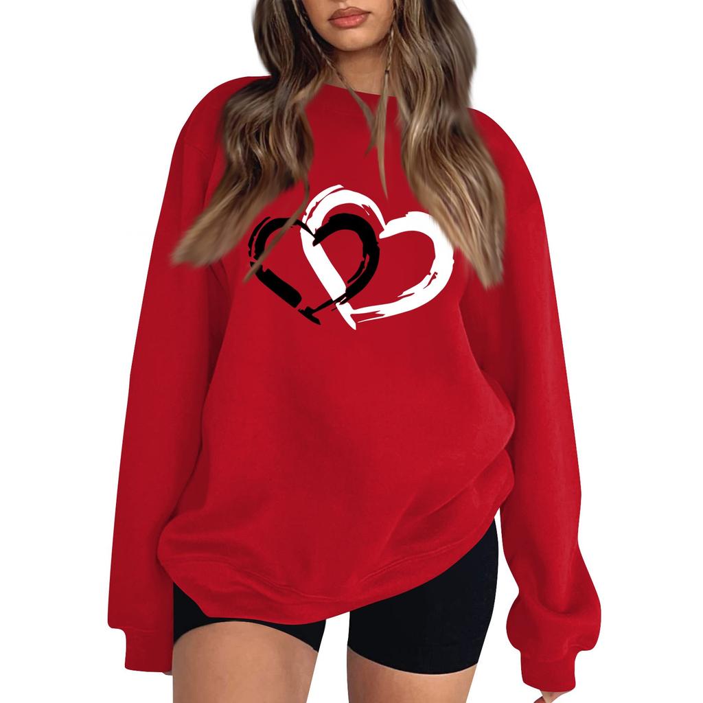 Women's Casual Fashion Valentine's Day Print Long Sleeve O-Neck Sweatshirts Pullover Top