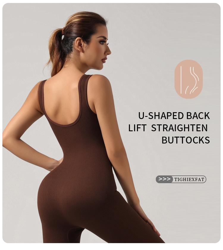 Seamless Ribbed Fitness Jumpsuit with Chest Pad