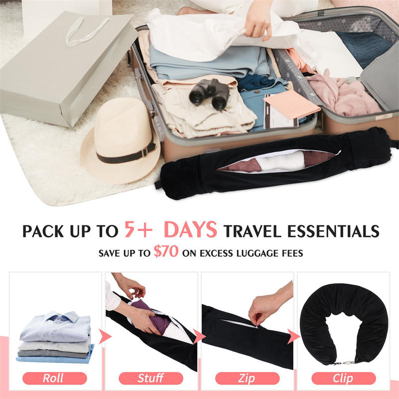 Travel Neck Pillow With Fillable Clothing U-Shaped Pillowcase Extra Storage Bag Velvet Neck Pillow Cover For Airplane Travel