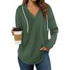 Women's Fashion Hoodies V Neck Long Sleeve Solid Drawstring Casual Loose Pullover Tops