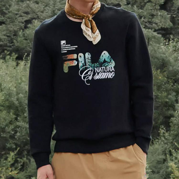 Fila FW22 Letter Print Casual Knit Pullover Sweatshirt Men Sweatshirt Black F11M248206FBK
