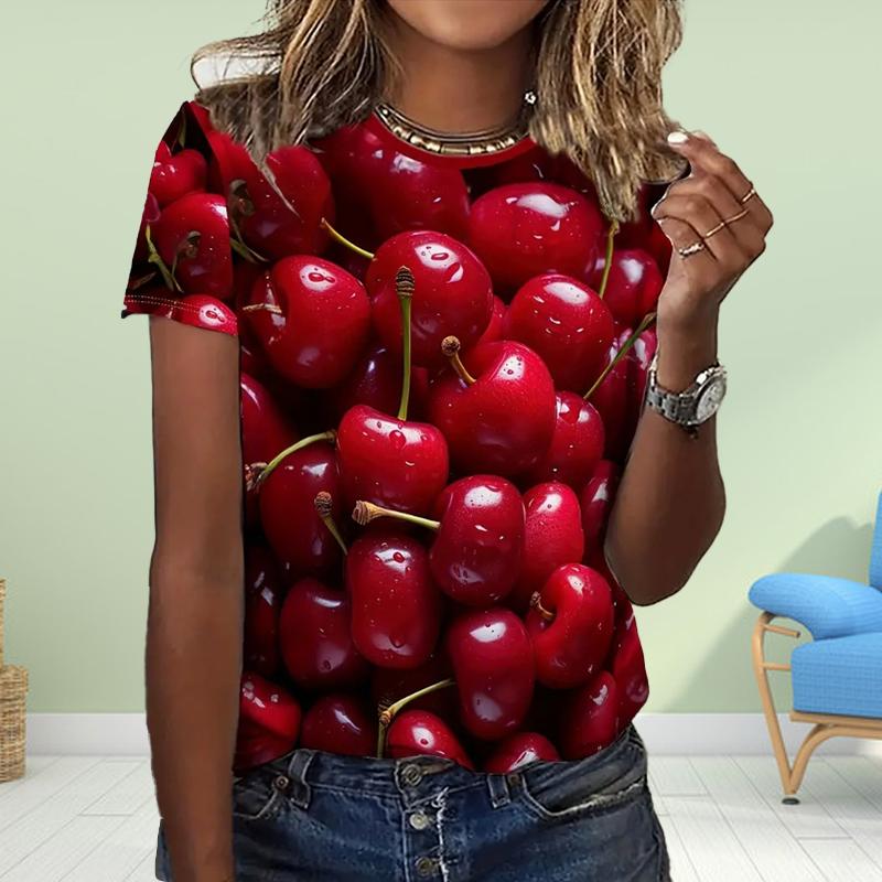 Fashion Women Fruit Platter Print T Shirt Funny Casual O-neck Short Sleeves T-shirt Summer Female Tee Shirt