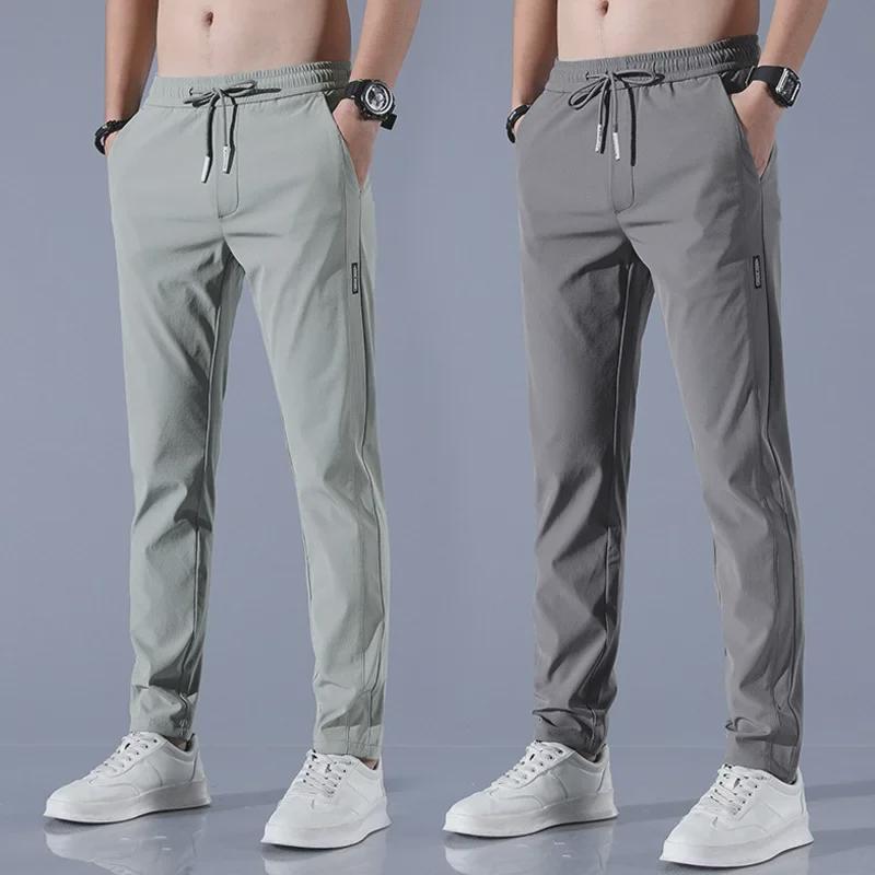 Men's Summer Ice Silk Stretch Casual Pants - Quick-Dry, Ultra-Thin, Loose Fit, Large Size, Straight Trousers