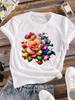 (Asian Size) 90s Trend Sweet Clothing Casual Flower Fashion Short Sleeve T Shirt Women Tee Top Print Lady Female Graphic T-shirt