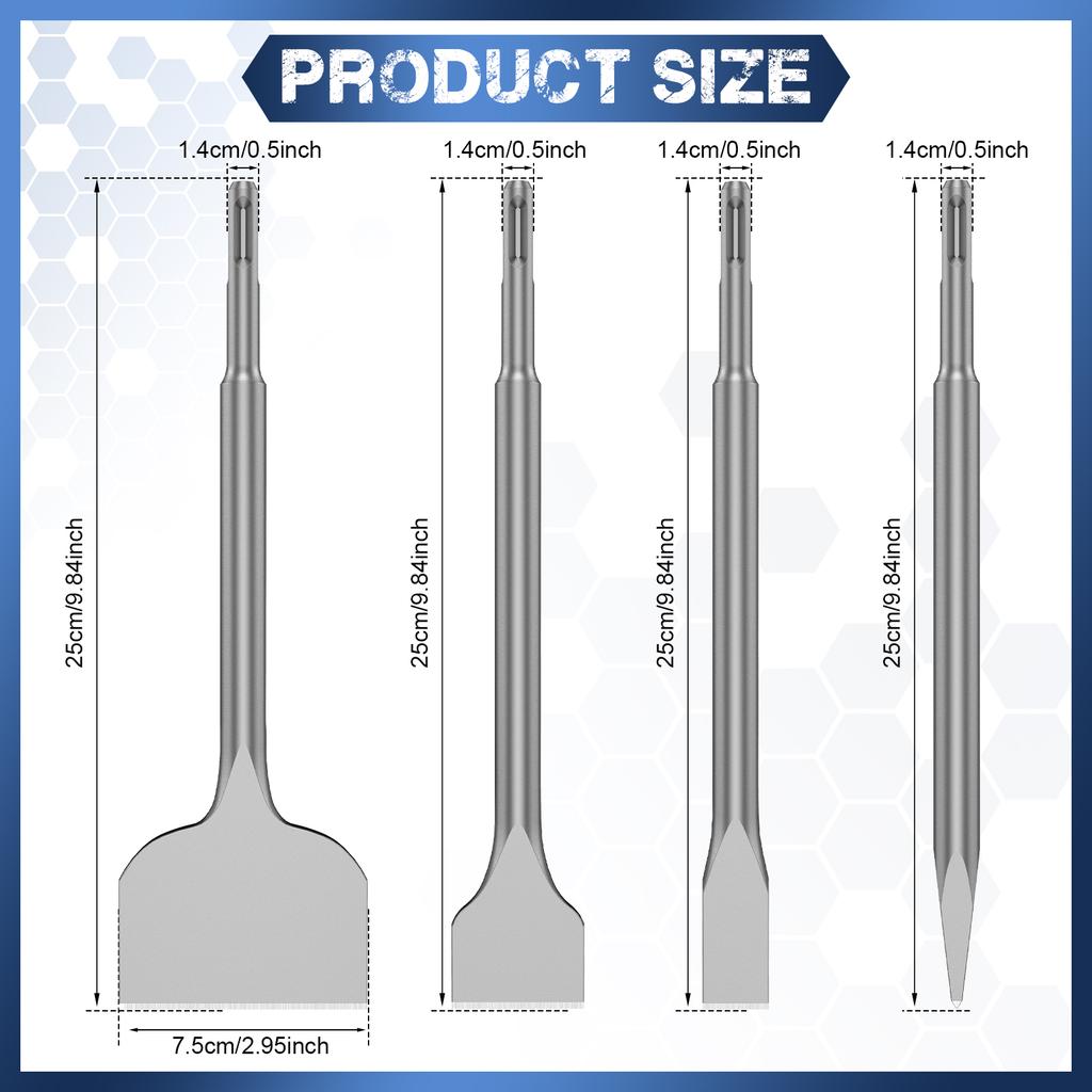 4Pcs Chisel Set SDS Plus Shank Electric Hammer Drill Bit Point Groove Flat Chisel Masonry Tools for Concrete Brick Wall Rock