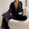 New Satin Silk Pajamas Low-cut Sexy Pajamas for Women Single-breasted Long-sleeved Wide-leg Pants Trousers Suit