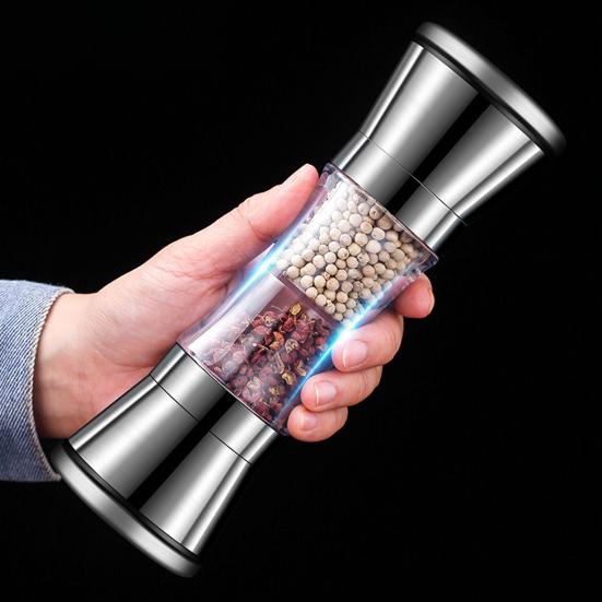 Stainless Steel Salt Grinder Adjustable Coarseness Easy To Clean Double Head 2 In 1 Grinder for Seasoning