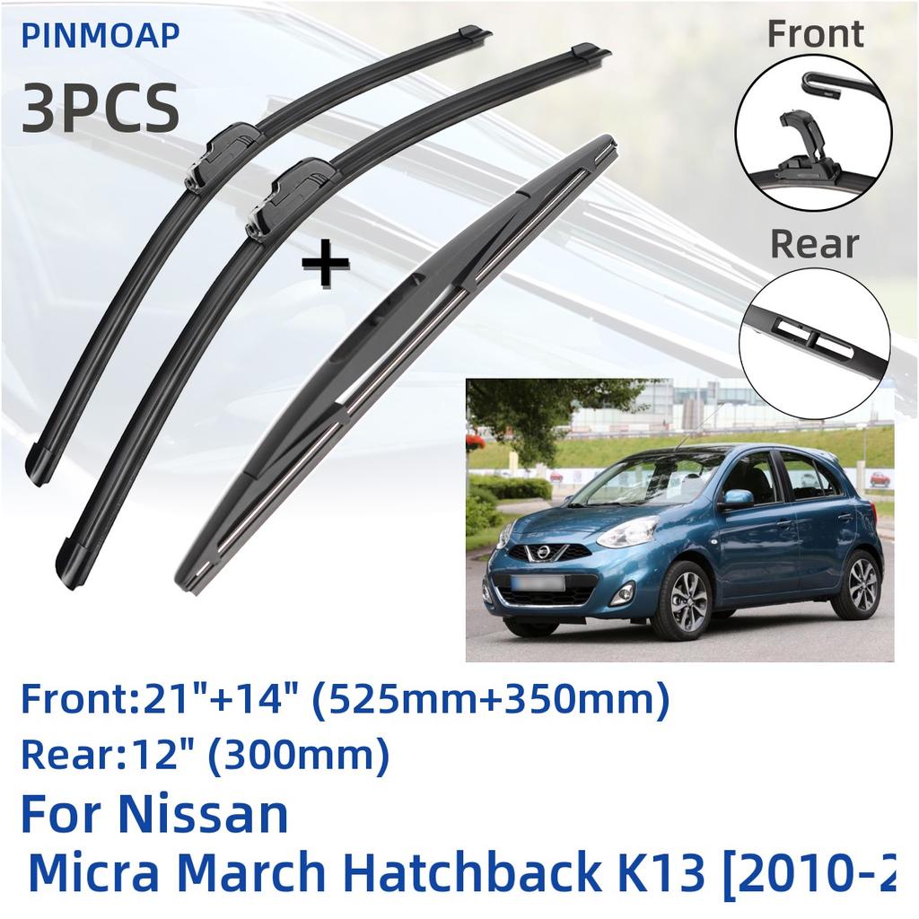 For Nissan Micra March Hatchback K13 2010-2016 Front Rear Wiper Blades Brushes Cutter Accessories J Hook 2010 2011 2012 2013 2014 2015 2016