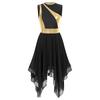 Womens Modern Lyrical Dance Costume Color Block Patchwork Sleeveless Irregular Hem Dress Dancewear