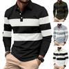 Men's Casual Lapel Striped Pullover Business Spliced Long Sleeve PO LO Shirt