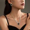 European and American Temperament Luxury Sparkling Rhinestone Necklace Earrings Two-piece Set, Fashionable Black Gemstone Pendant Bridal Jewelry