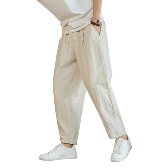 Men Ninth Pants Loose Straight Drawstring Elastic Waist Pockets Plus Size Solid Color Breathable Soft Ankle Length Casual Sweatpants
