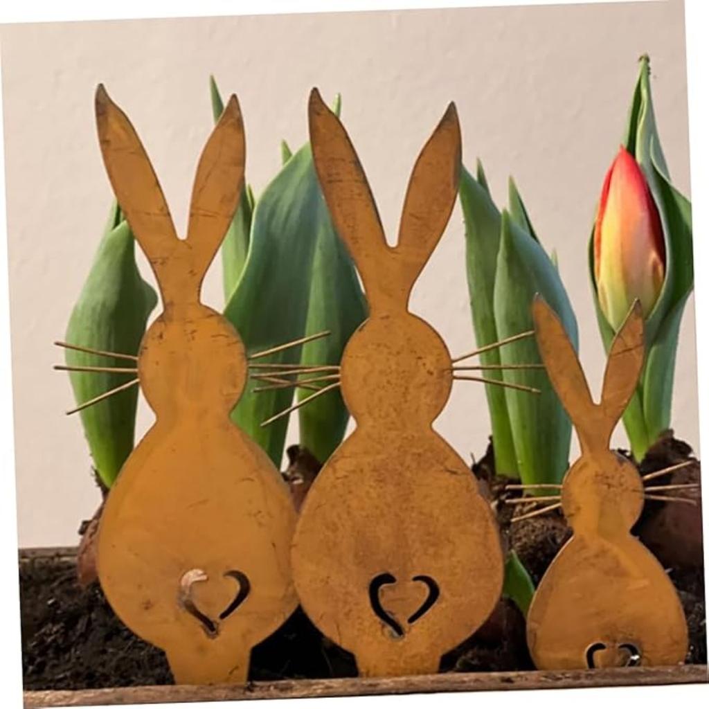 3pcs Easter Rustic Iron Rabbit Garden Stake Decorative Metal Animal Stake for Yard