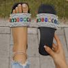 Colored Rhinestone Flat-bottomed Slippers for Women In the Summer of 2024, New Foreign Trade Large Size One-word Casual Beach Cool Slippers for Women
