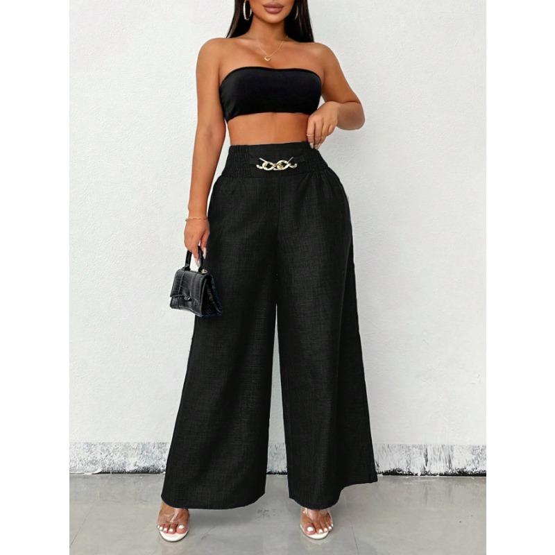 Women's Fashion Casual Solid Color Print High Waist Trousers Pants & Capris