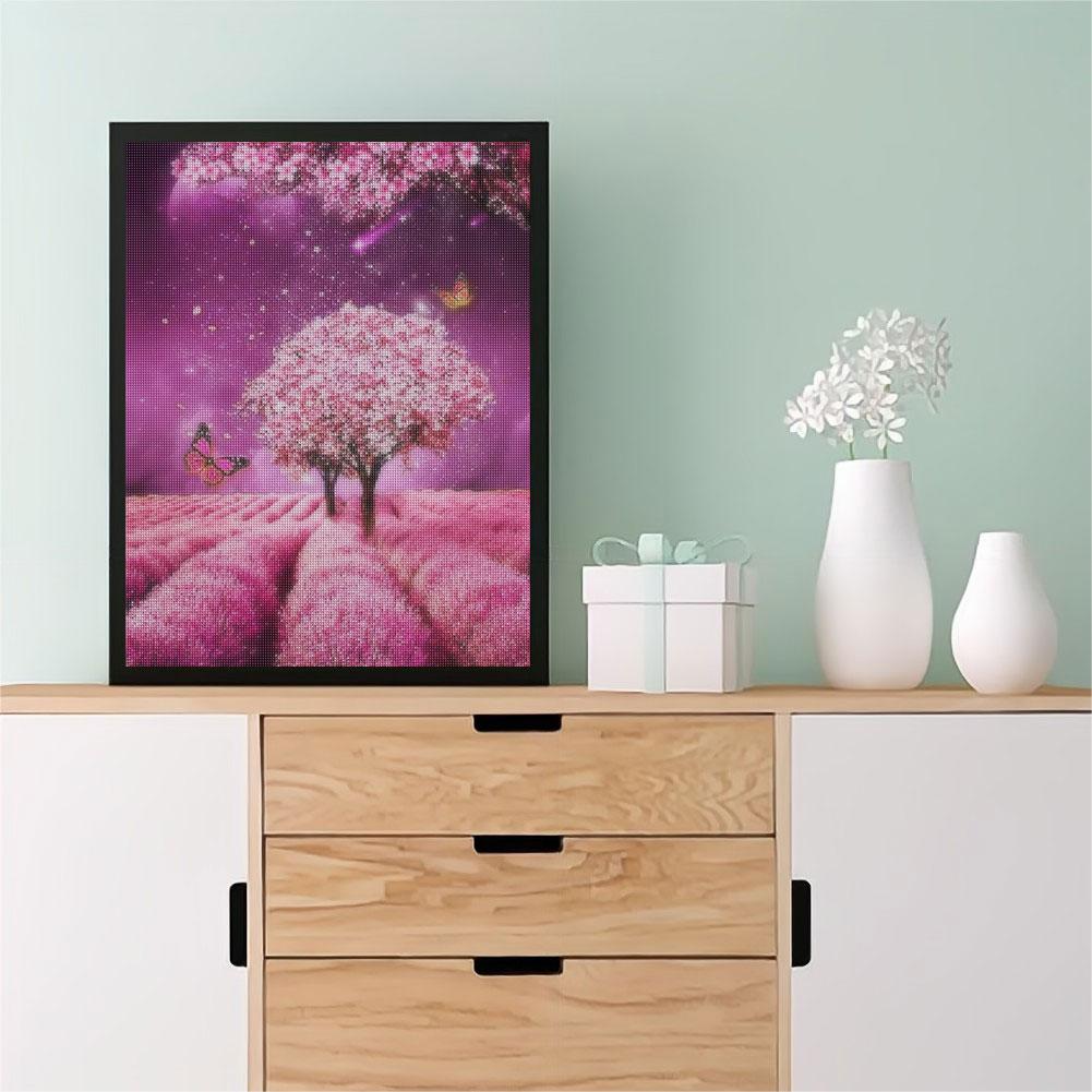 Full Round Diamond Painting Pink Tree Butterfly Diy Embroidery Landscape Cross Stitch Painting Picture Rhinestone Home Decor Art 30x40cm