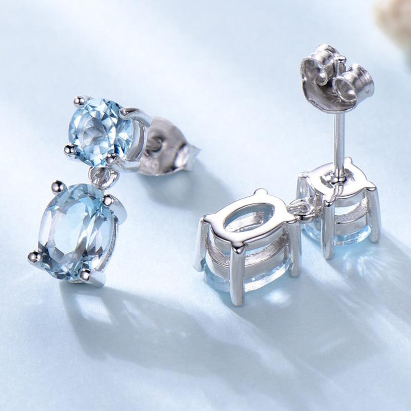 Gica Gema Jewelry S925 Sterling Silver Blue Long Style Classic Personalized Stud Earrings For Women Fine High Grade Jewelry Gift To Valentine's