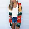 Women's Fashion Loose Casual Pocket Print Long Sleeve Cardigan Jacket Tops