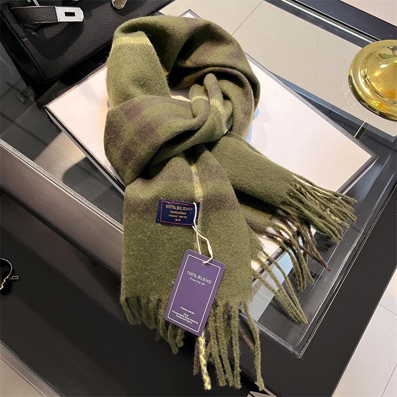 2024 Британский красный клетчатый шарф из искусственного кашемира: Теплый зимний подарочный платок на шею