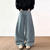 Women's Retro High-Street Scimitar Jeans: Autumn/Winter Loose Slim-Fit Wide-Leg Pants