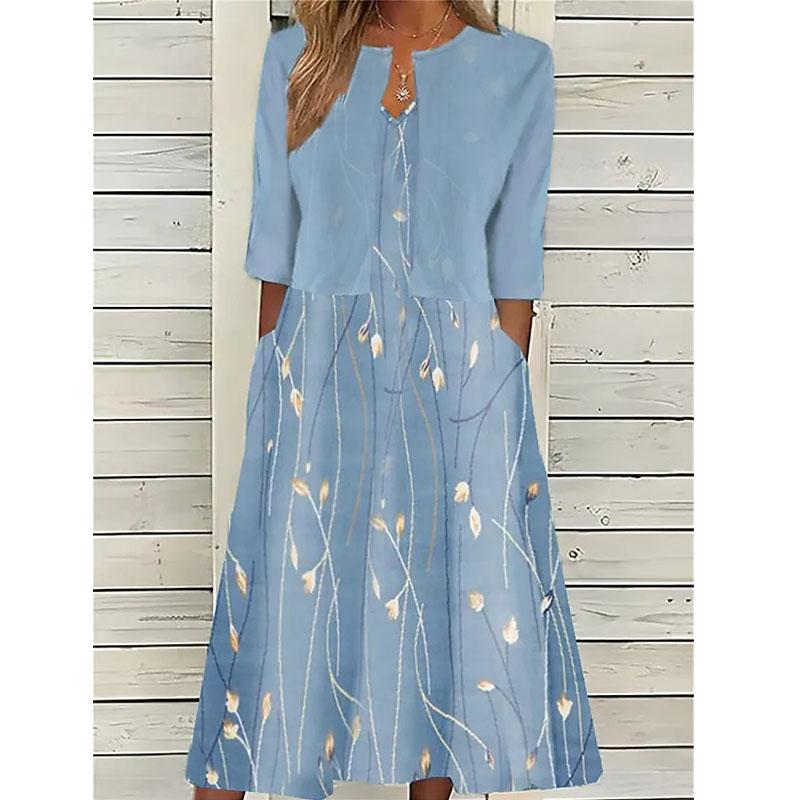 Women Summer Floral Print Two Piece Dress Set Short Sleeve Outfits