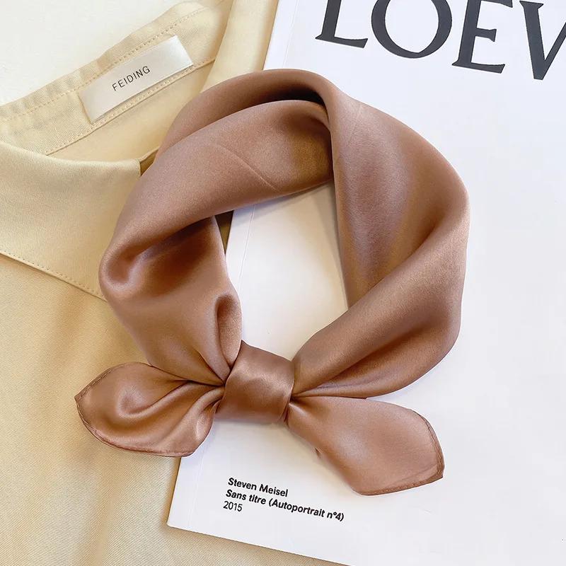 Solid Color 100% Nature Silk Square Scarfs for Women Neck Ties Foulard Neckerchief Hairband Hands Bag Ribbons Headband Gift