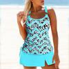 Women's Shoulder Strap Swimsuit with Blue Spotted Print Bikini Short Tank Top Swimsuit