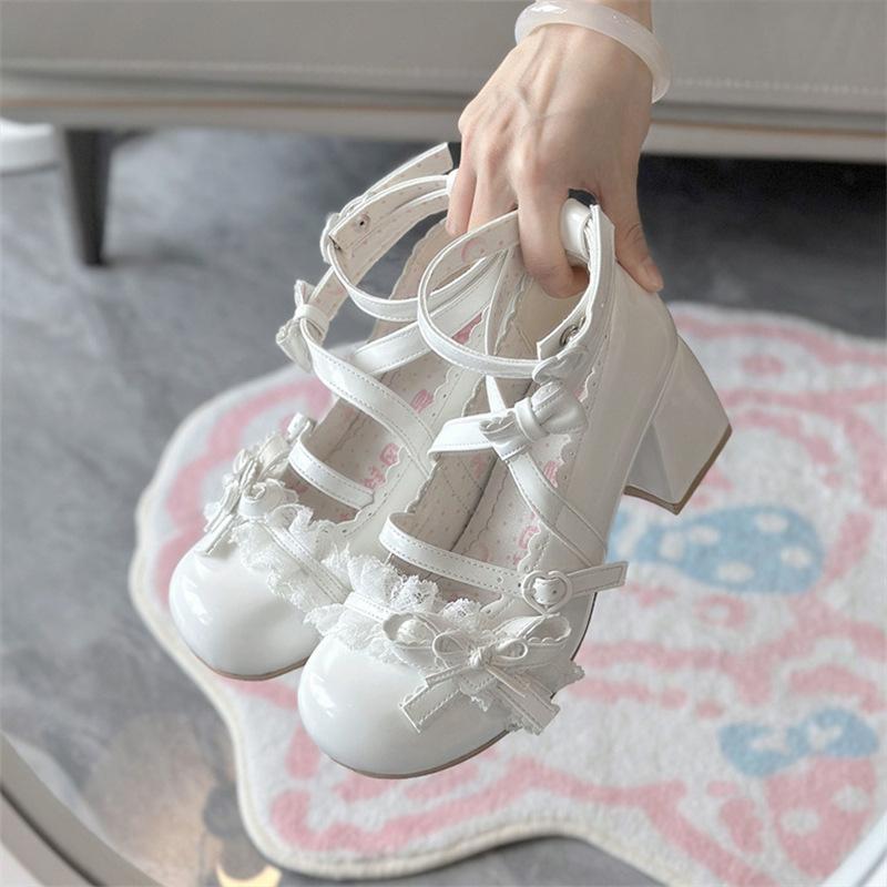 New Spring Thick Heel Mary Jane Small Leather Shoes 2025lolita Sweet Bow Princess Style High-end Single Shoes