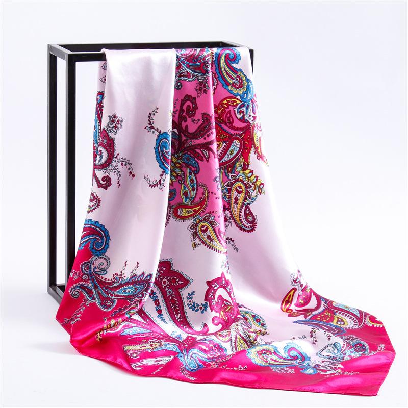 90cm Square Shawls Women Hijab Scarf For Hair Fashion Print Kerchief Neck Scarves Female Silk Satin Bag Scarfs For Ladies Banada