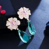WWJ High Quality Water Drop Zirconia Flower Long Earrings