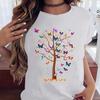 Woman Butterfly Tree Print Harajuku Summer Tshirts Casual Round Neck Short Slee Top Tee Shirt Women Black T-shirt Drop Ship