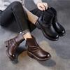 Genuine Leather Thick Heel Short Boots Vintage Pleated Double Zipper Women's Boots