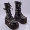Plus Size 43 Autumn Women Boots Buckle Round Toe Wedges Platform Boots Punk Goth  Women Street Shoes Combat Boots for Women
