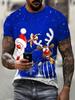 Men's 3D Digital Santa & Reindeer Christmas Print Short Sleeve T-Shirt - Vibrant Green Holiday Graphic Tee with Snowflakes