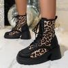 Women's Shoes New High Quality Cross-tied Women's Boots Fashion Leopard Print Casual Boots Women Round Toe Mid-Calf