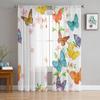 Cute Butterfly Flying Over Almond Blossom Chiffon Sheer Curtains for Living Room Bedroom Decoration Window Voiles Tulle Curtain