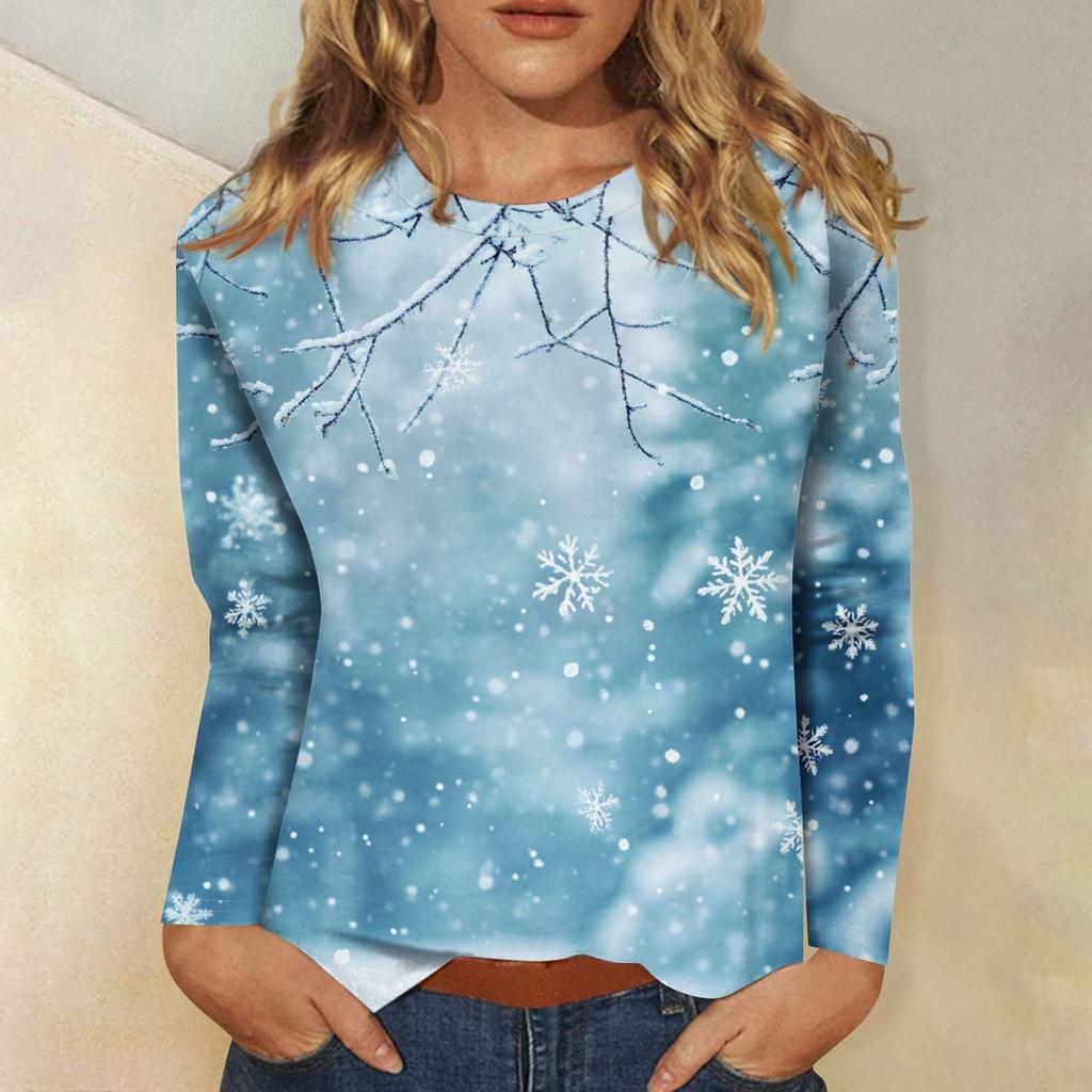 Long Sleeve Shirts For Women Cute Print Graphic Tees Blouses Casual Plus Size Basic Tops Pullover Christmas