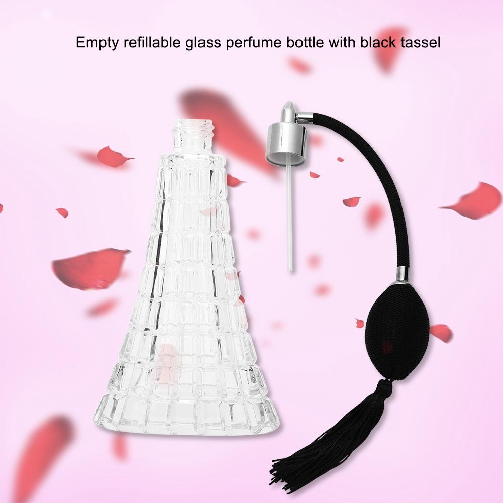 Empty Refillable Glass Vintage Perfume Bottle with Antique Black Bulb Sprayer with Tassel 75ml