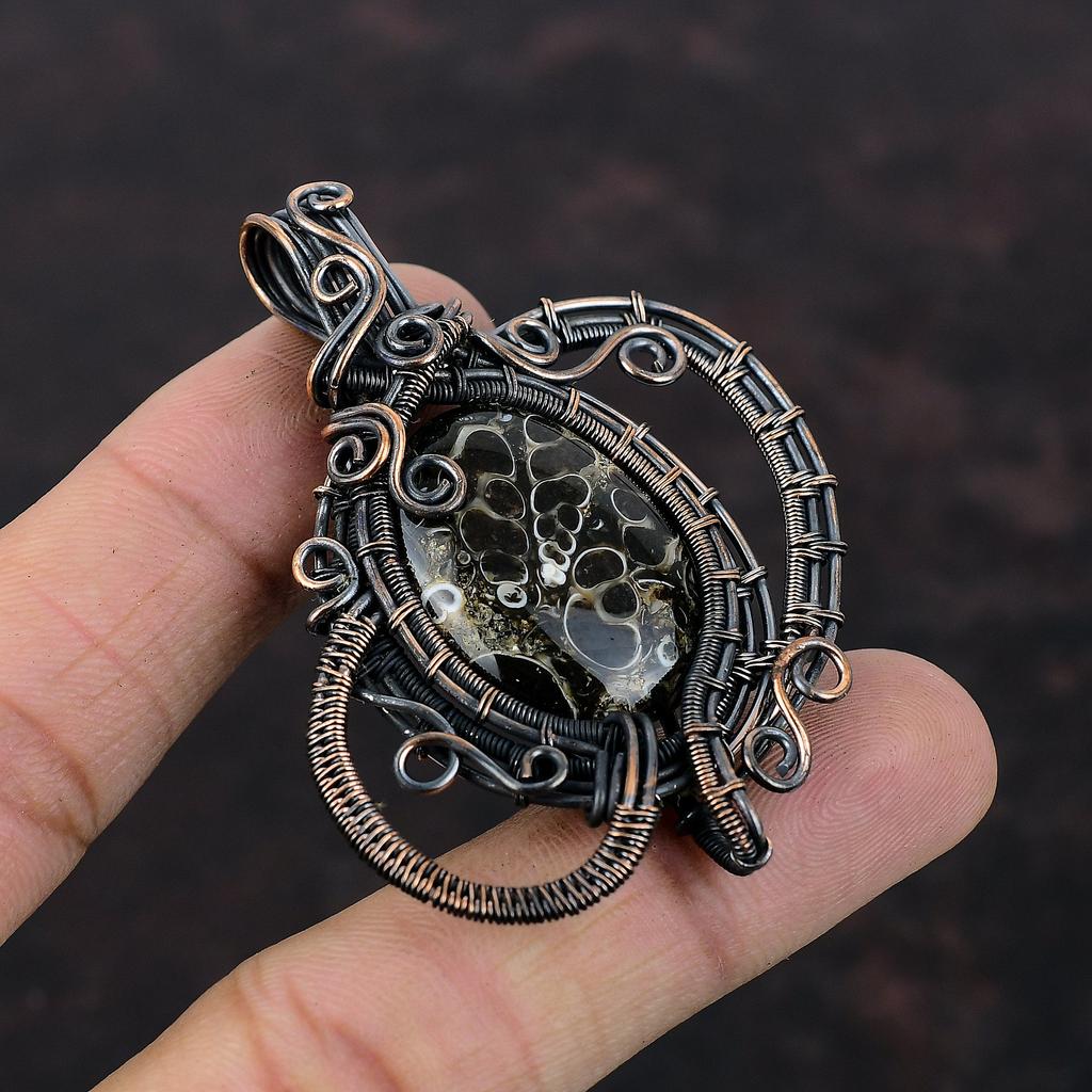 Turritella Agate Pendant Copper Wire Wrapped Pendant Gemstone Pendant Handmade Copper Jewelry Wedding Gift Wrapped Jewelry Designer Pendant