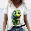 Playful Animals Printed Women's T Shirt Summer Casual Short Sleeve T-Shirts Kawaii 3d V-Neck Tops Tees Women's Oversize Pullover