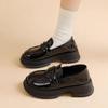Golden Classic Blackloafer For Women Round Toe Thick Soled Small Leather Shoes Fashion Versatile Black College Style Women Shoes
